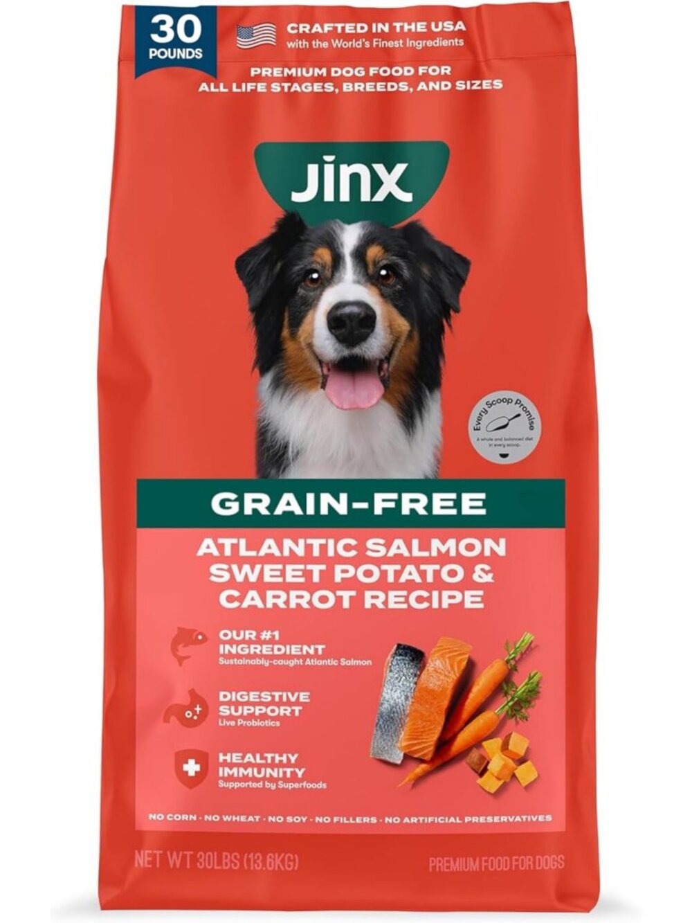 Grain-Free Dry Dog Food with Real Salmon, Sweet Potato & Carrot - 30lb Bag